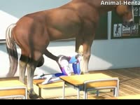 Sexy teen gets banged in a school by a horse dick